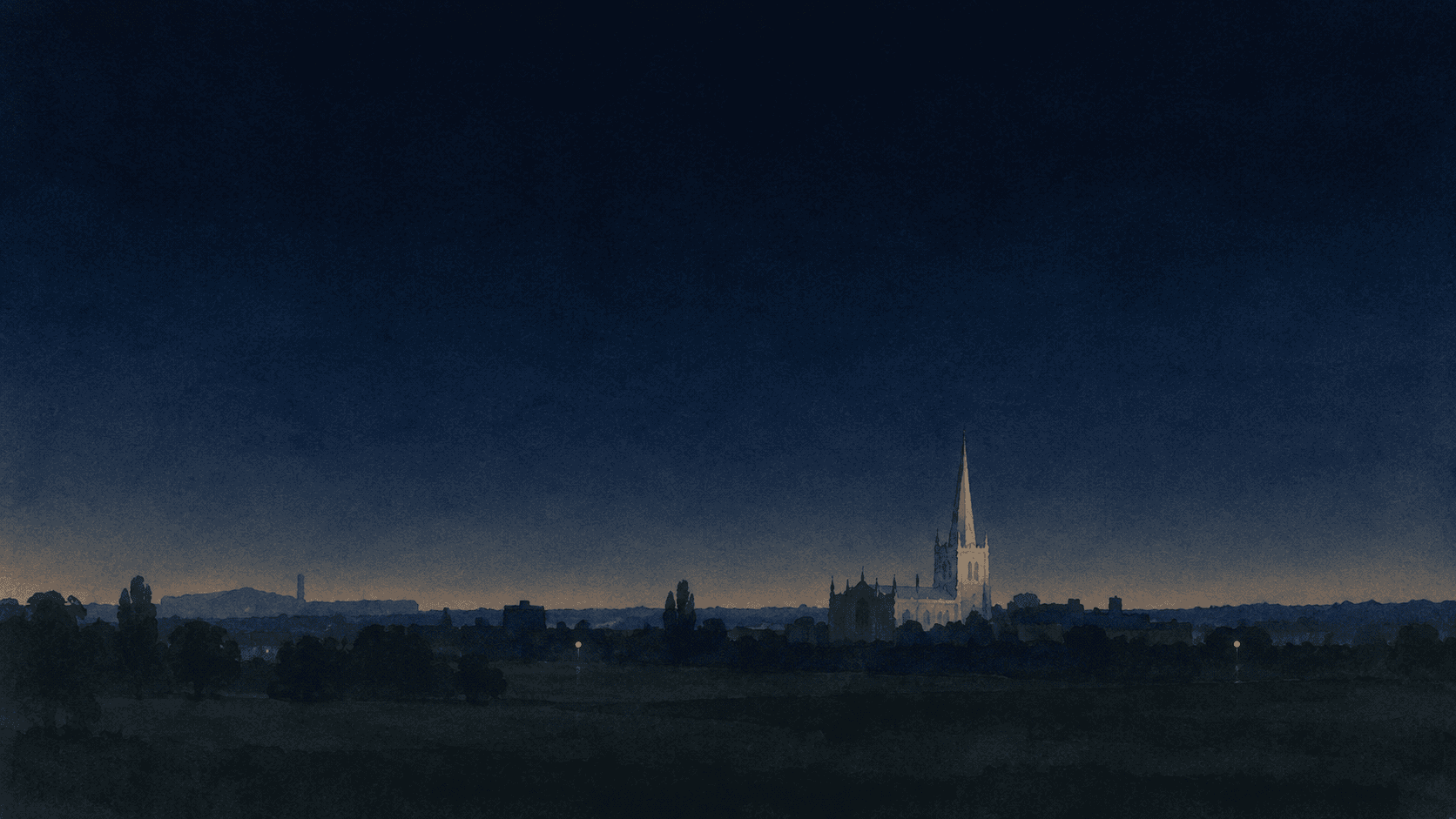 A painting of Rotherham at dusk
